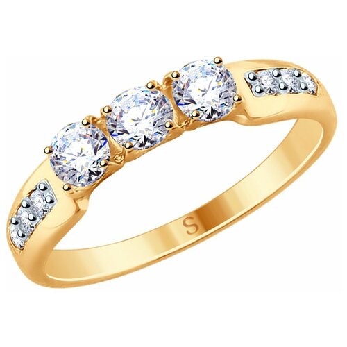 фото Кольцо из золочёного серебра с фианитами 93010807 sokolov