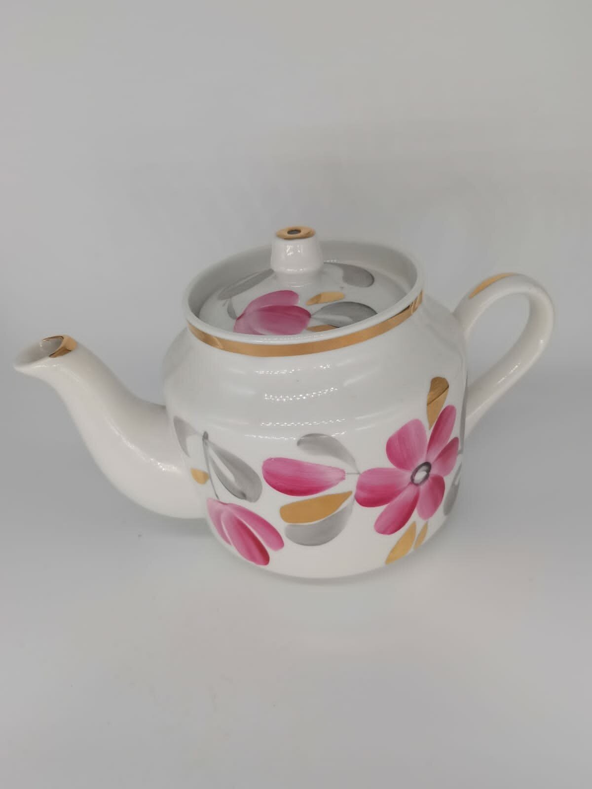 Винтажный советский заварочный чайник Цветы фарфор роспись