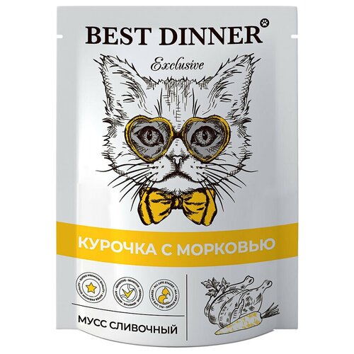 Влажный корм Best Dinner Exclusive для взрослых кошек и котят с 1 месяца Мусс сливочный с курочкой и морковью, (пауч) 24 ш 85 г