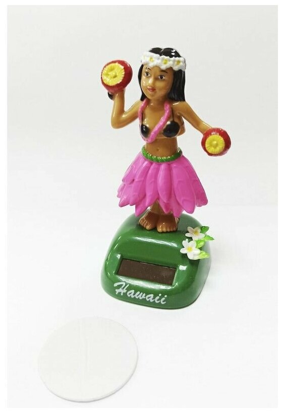 Игрушка на панель автомобиля "Гавайская девушка", на солнечной батарее, розовый, тип A