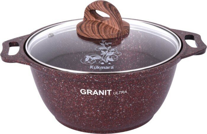 Кастрюля Kukmara 2,0л "Granit ultra" (red) со стеклянной крышкой