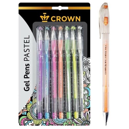 Crown Набор гелевых ручек 0.8 мм, 7 цветов, Crown Hi-Jell Pastel, блистер