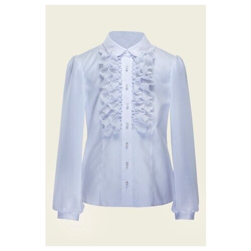 фото Школьная блуза андис, прилегающий силуэт, на пуговицах, размер 122, белый