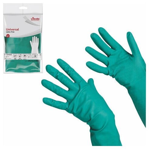 Перчатки хозяйственные нитриловые VILEDA, универсальные, антиаллергенные, размер M (средний), зеленые