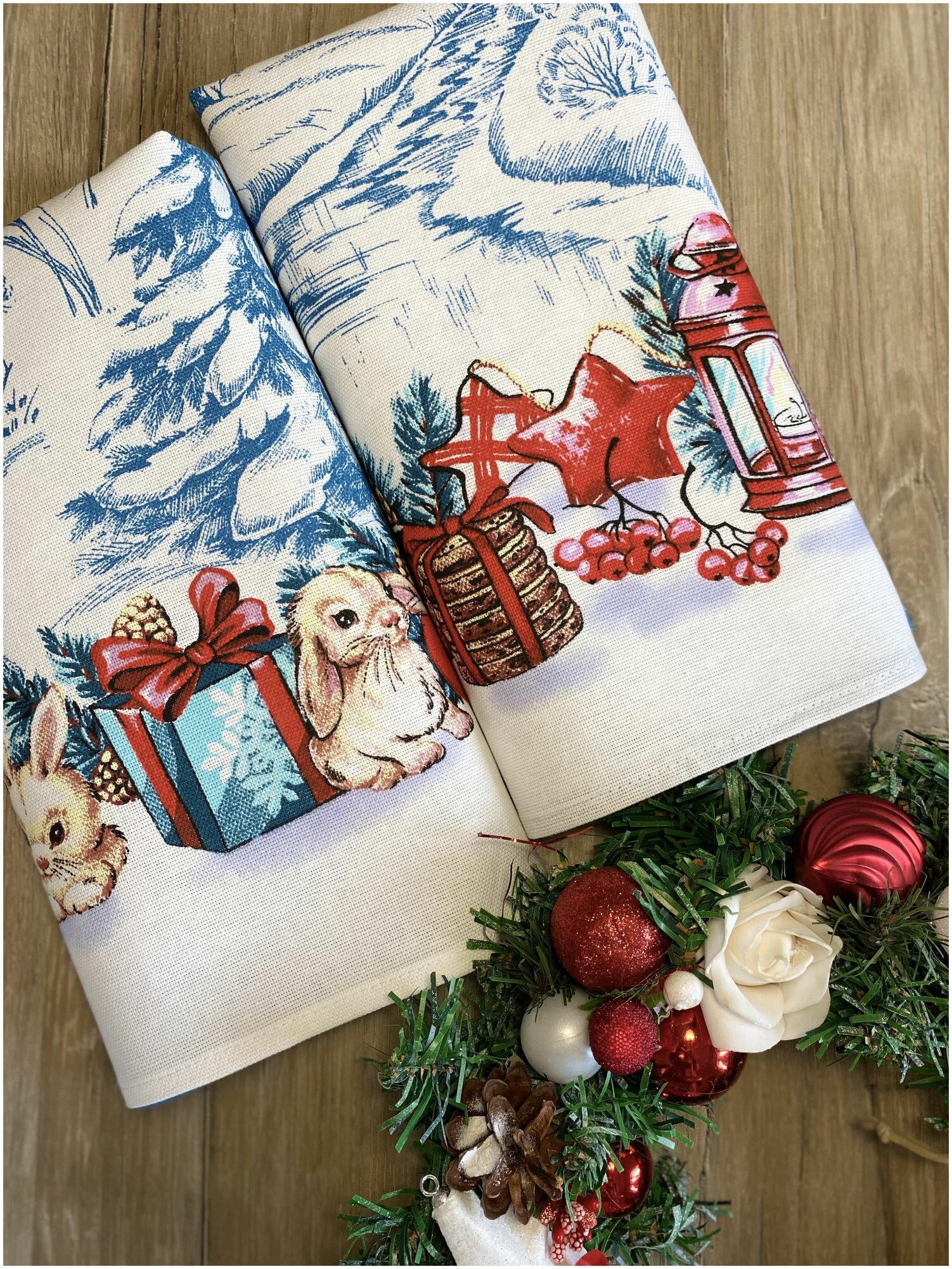 Набор полотенец кухонных рогожка"Новогодние подарки" - фотография № 1