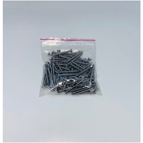 Саморез для изолятора, выключателя с прямой шлицей. Цвет Хром (100 шт в упаковке)