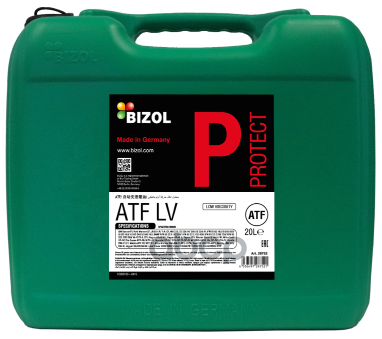 Масло Трансмиссионное Bizol Protect Atf Lv 20l BIZOL арт. 28752