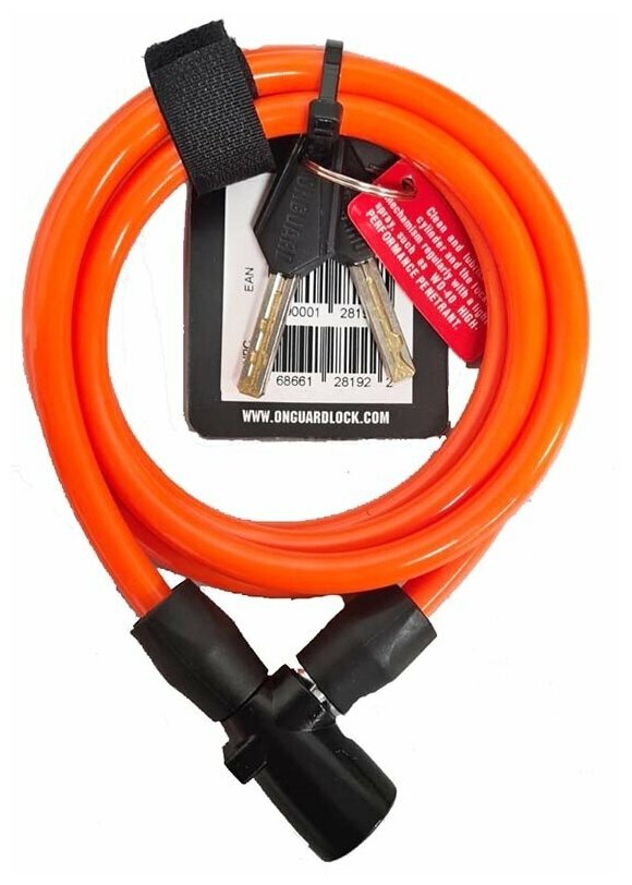 Замок Onguard Lightweight Key Coil Cable Lock, стальной трос 150см х 8мм, оранжевый