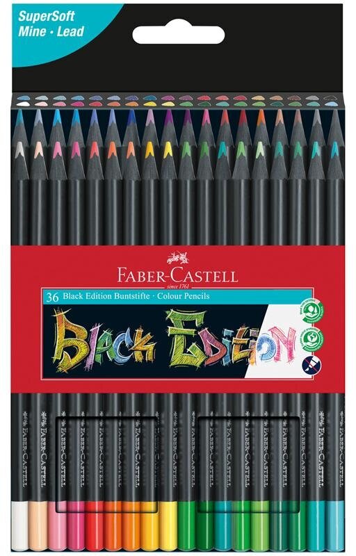 Карандаши цветные Faber-Castell «Black Edition», 36цв, трехгран, черное дерево, заточен, картон.