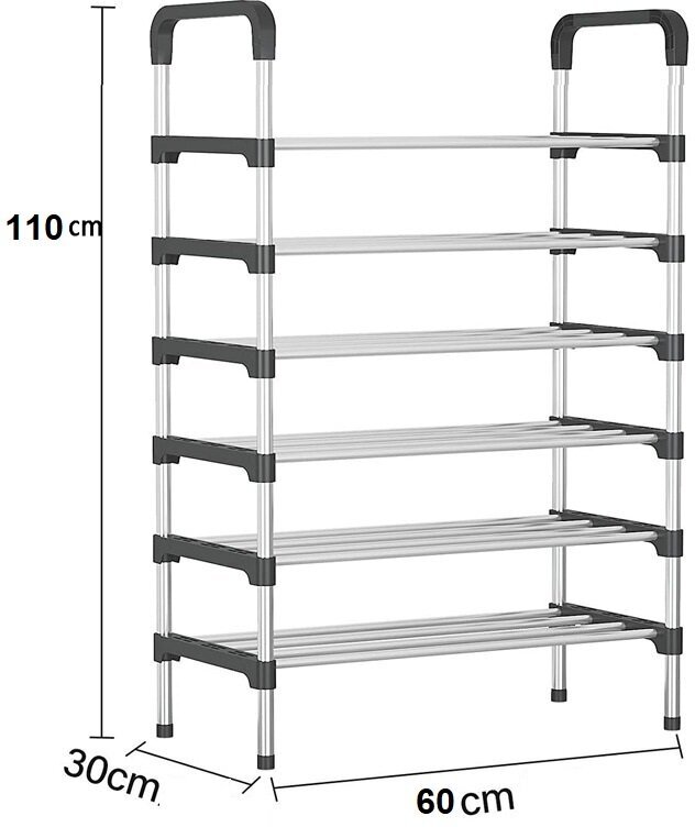 Обувница 6 ярусов 60х30х110см / ПП + нержавеющая сталь