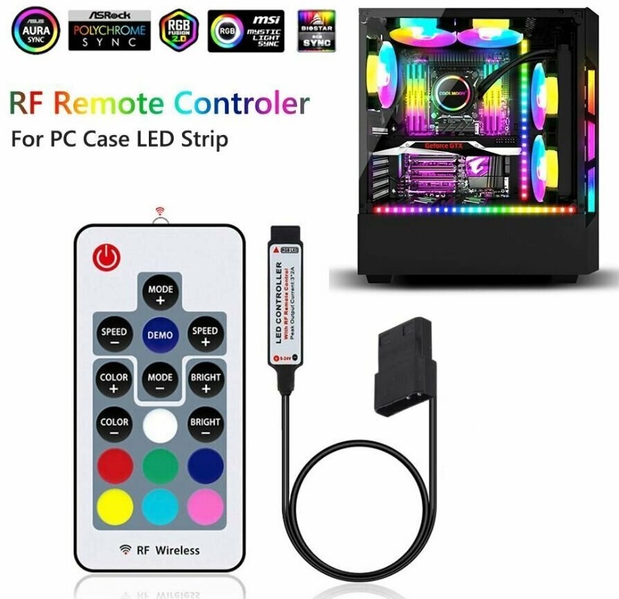 Контроллер RGB подсветки 12v4pin с пультом ДУ питание от MOLEX