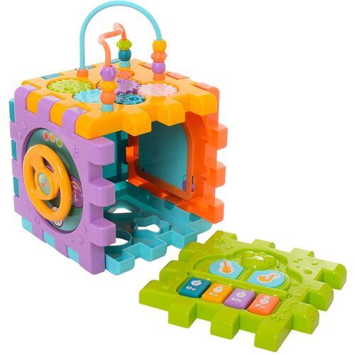 Развивающая игрушка Huanger Разивающий интерактивный бизикуб, 6 в 1, со звуком, голубой/желтый/оранжевый/фиолетовый/зеленый игрушка развивающая haunger куб сортер развивашка свет звук