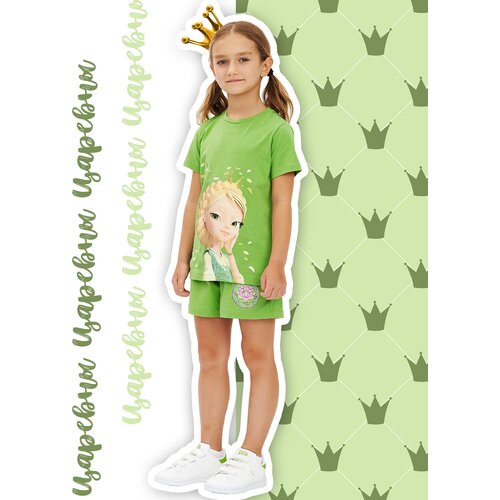Пижама Winkiki, шорты, пояс на резинке, без карманов, размер 110, зеленый