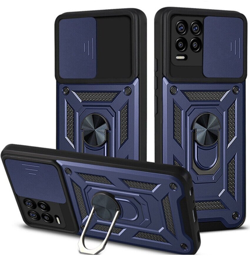 Чехол противоударный armors для Realme 8 4G и 8 Pro / Реалми 8 4G и 8 Про с защитой камеры (Темно-синий)