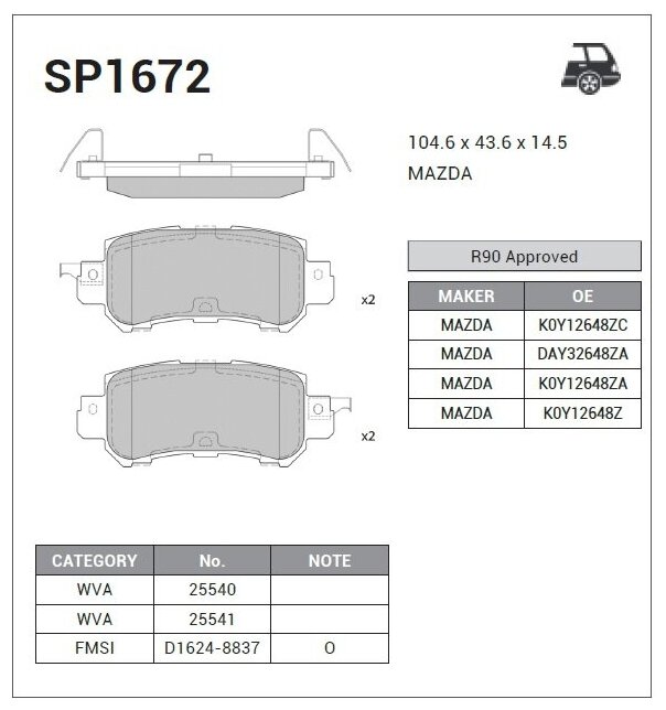 Колодки Тормозные Задние Sp1672 Sangsin brake арт SP1672