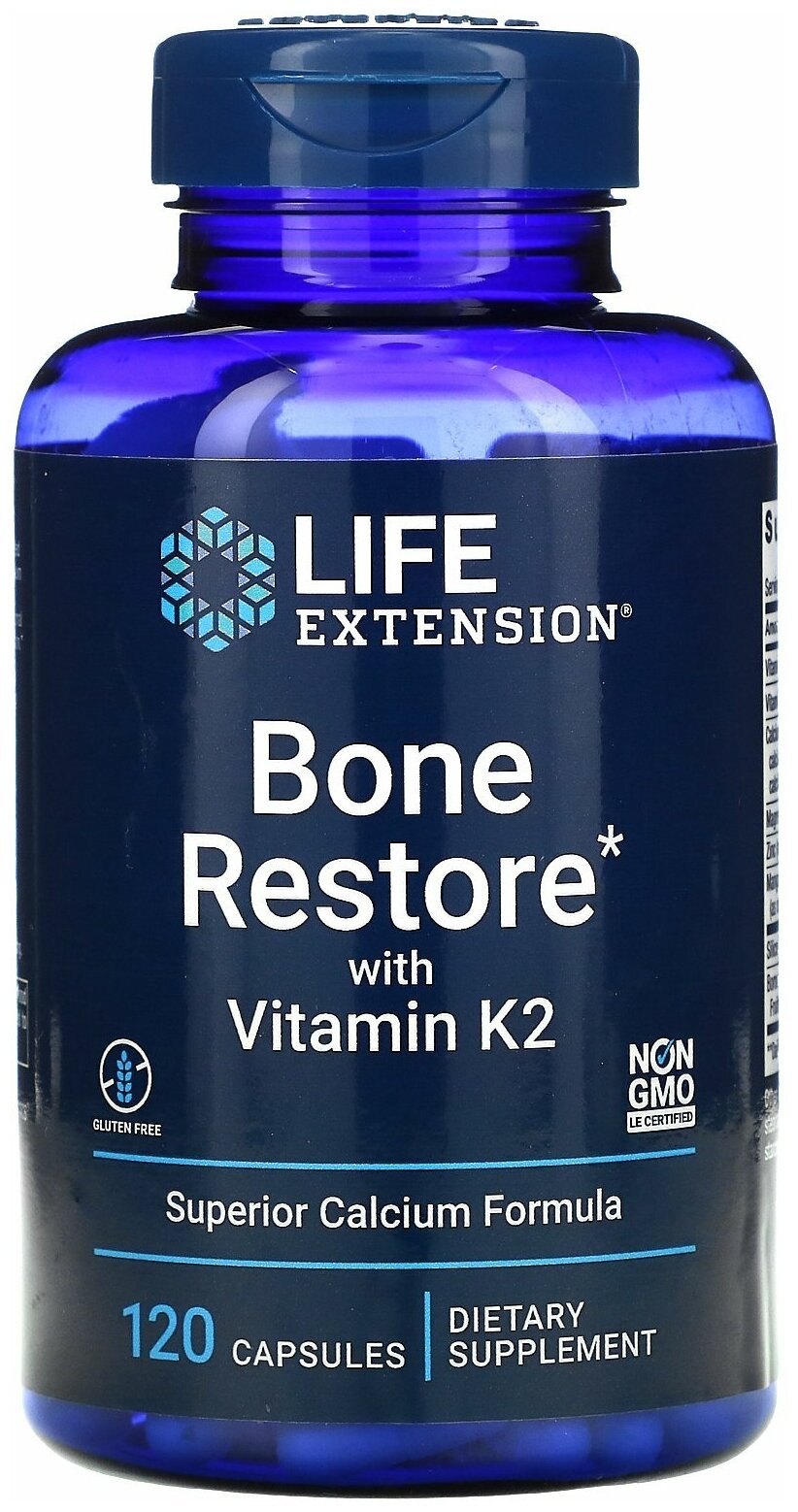 Life Extension, восстановление костей с витамином К2, 120 капсул