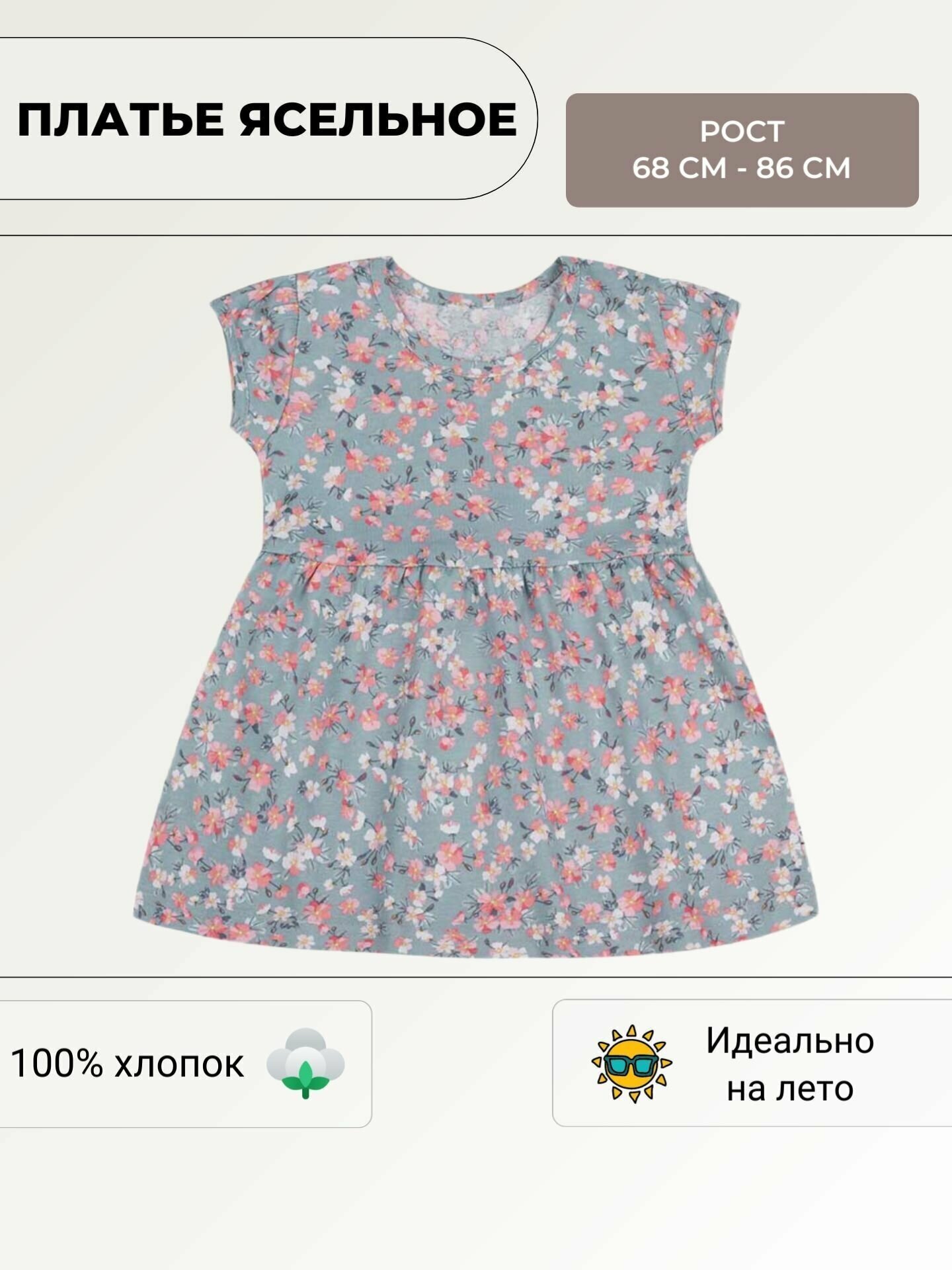 Платье детское для новорождённых девочек легкое летнее с коротким рукавом