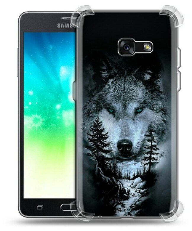 Дизайнерский силиконовый с усиленными углами чехол для Самсунг Галакси А3 (2017) / Samsung Galaxy A3 (2017) Лесной волк
