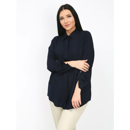 Рубашка женская оверсайз из вискозы блузка офисная классическая с длинным рукавом больших размеров черная 62 размера