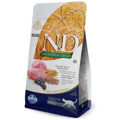 Сухой корм Farmina N&D Ancestral Grain Lamb & Blueberry Adult, для взрослых кошек, низкозерновой, ягненок с черникой, 5 кг