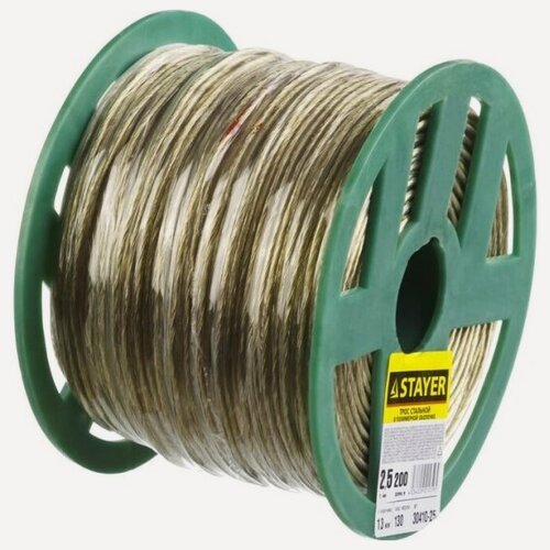 Изображение товара Трос Stayer стальной в полимерной оболочке, d=2,5 мм, L=200 м, 30410-25