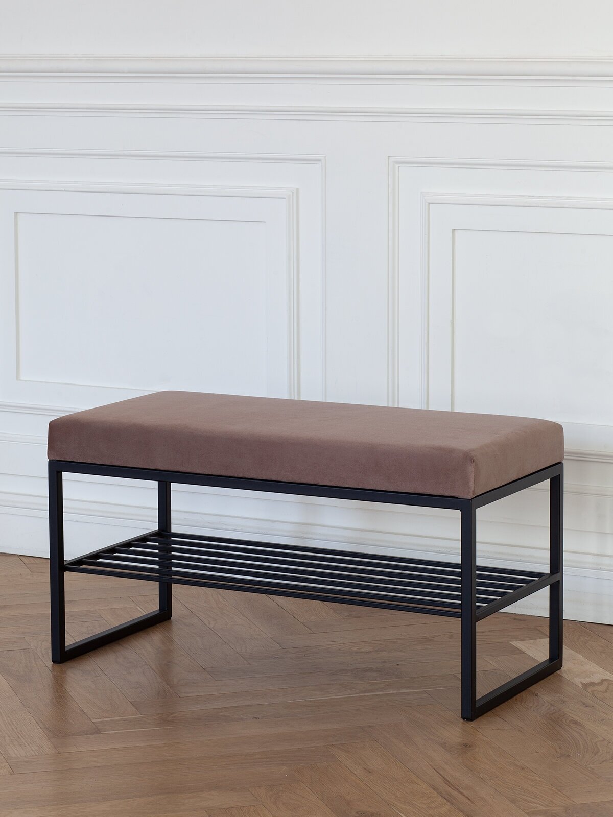 Банкетка в прихожую GREENWEEN RUBY MINI, черный каркас, сидение велюр цвет Mocco, 850х400х450 — фото 1