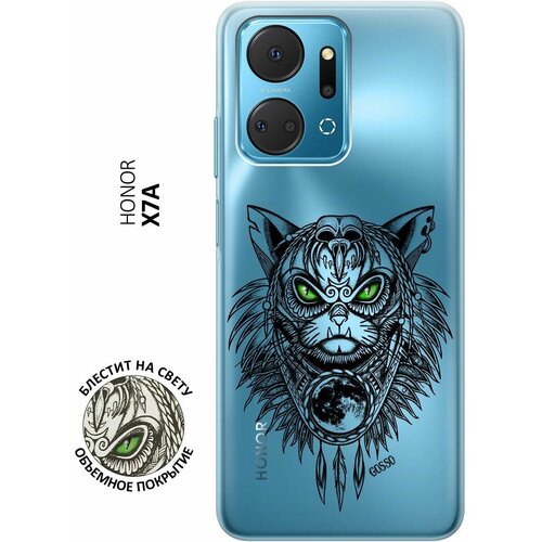 Силиконовый чехол на Honor X7a, Хонор Х7а с 3D принтом Shaman Cat прозрачный матовый soft touch силиконовый чехол на honor x7a хонор х7а с 3d принтом shaman cat черный