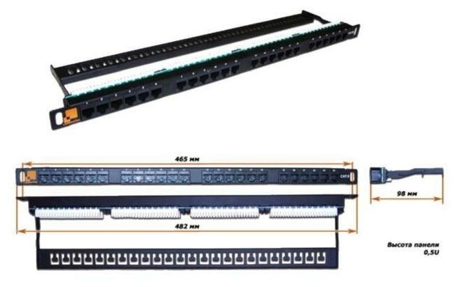Патч-панель 19, 24 порта RJ-45, категория 6, UTP, 0.5U, компактная, LAN-PPC24U6