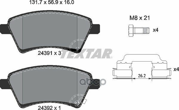 Колодки тормозные дисковые передн FIAT: SEDICI 06.06-, SUZUKI: SX4 06.06- с противошумной пластиной Q+ Textar арт. 2439101