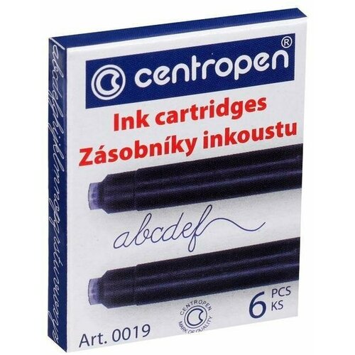 картриджи чернильные для перьевой ручки синие 6 штук в упаковке Картриджи для перьевых ручек Centropen 0019/06, 6 штук, чернила синие
