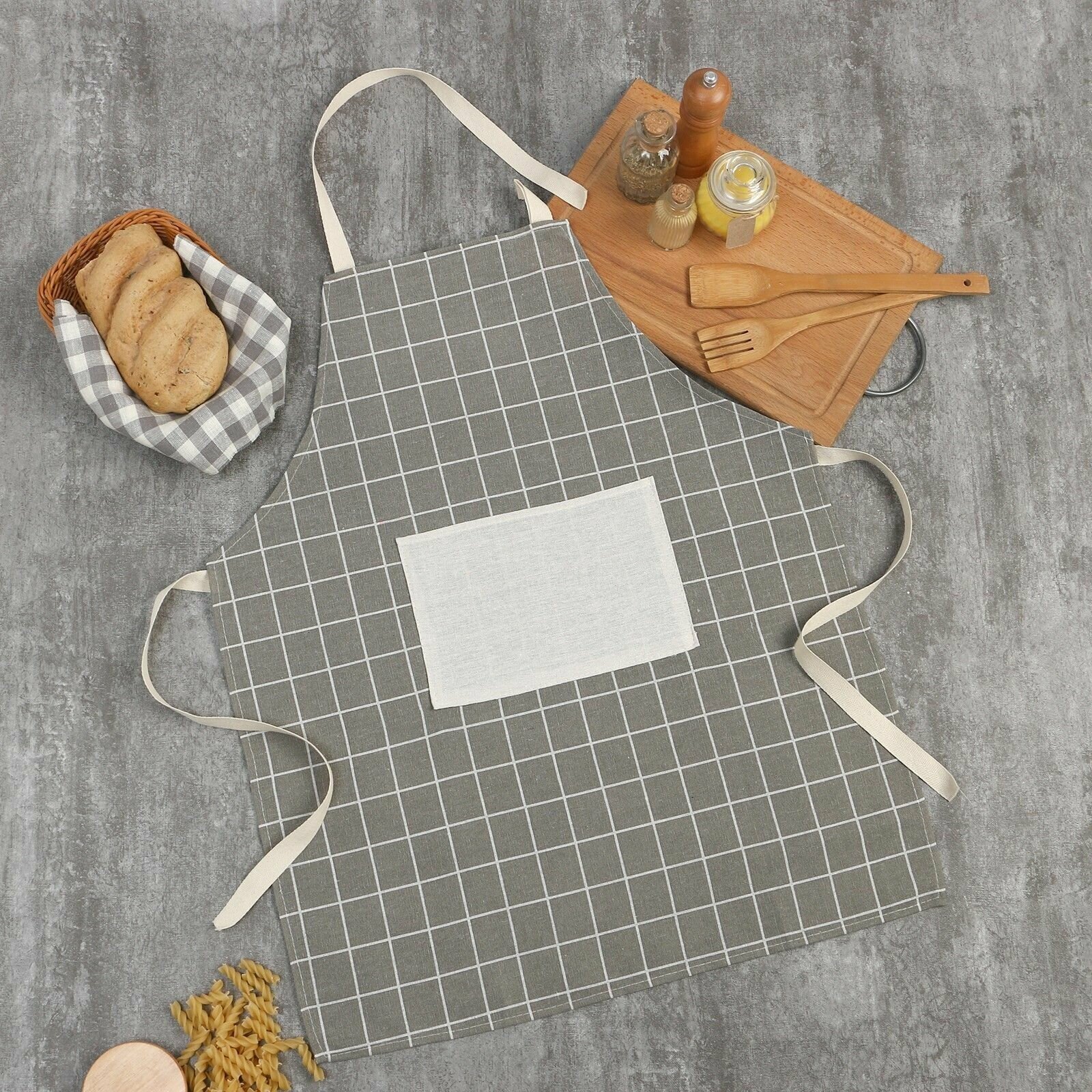 фото Фартук Экономь и Я Клетка. цвет бежевый, 56x70+-4см, 100% хл, рогожка