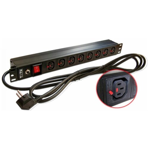 Блок розеток TWT (TWT-PDU-10A8C3L-3.0) блок распределения питания lanmaster twt pdu19 10a8p 1 8 гор размещ 8xschuko базовые 10a schuko 1 8м