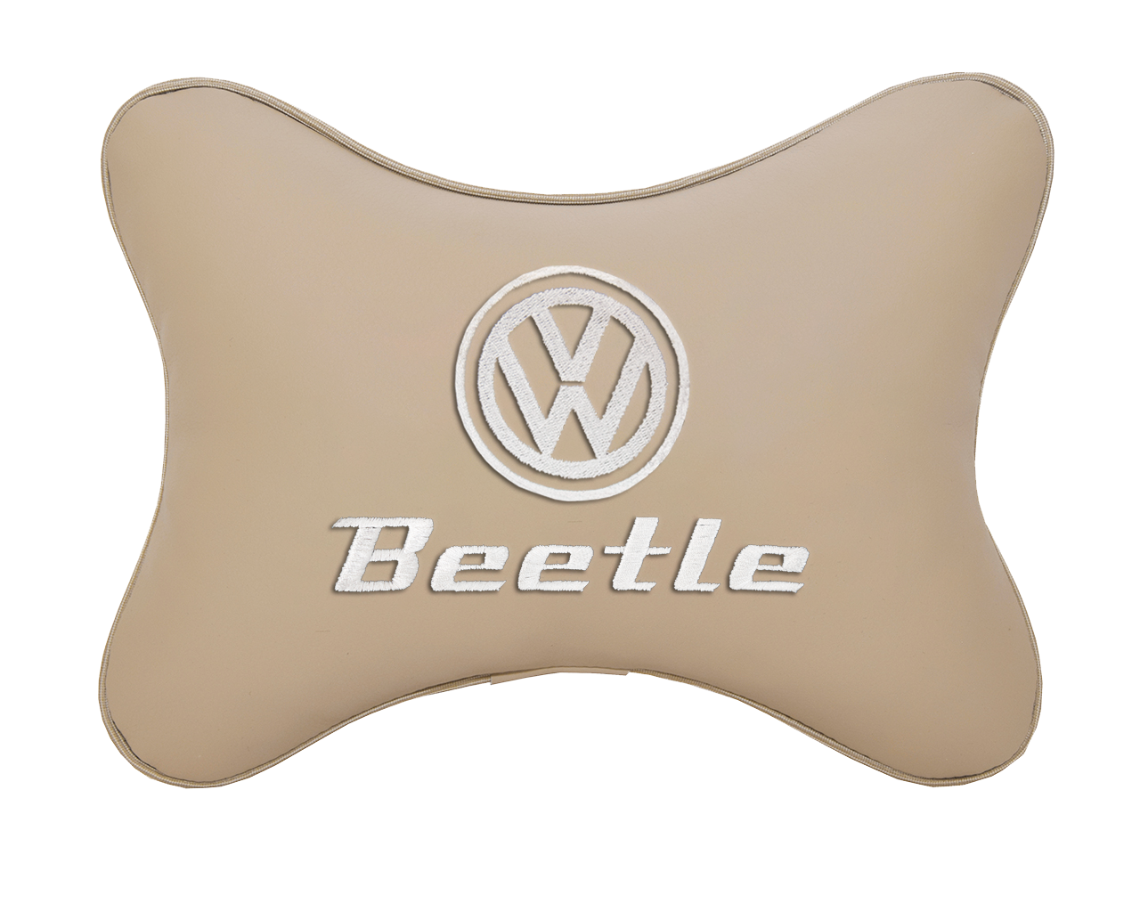 Подушка на подголовник экокожа Beige с логотипом автомобиля VOLKSWAGEN BEETLE