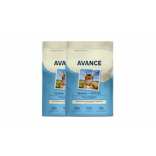 AVANCE holistic полнорационный сухой корм для взрослых кошек с чувствительным пищеварением с лососем и бурым рисом, 0,4 кг х 2 шт.