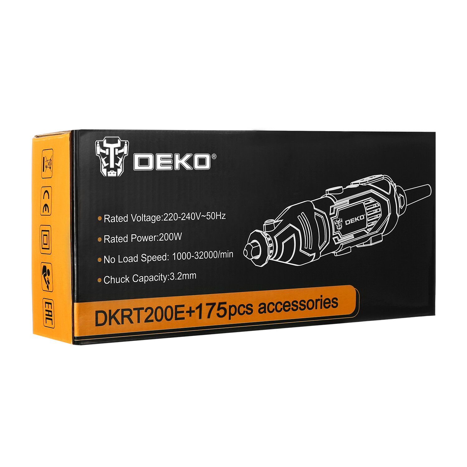 Электрический гравер с регулировкой скорости 200Вт DEKO DKRT200E + набор аксессуаров 175 штук