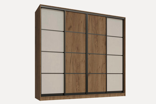 Изображение товара Шкаф купе, для одежды Айсберг 4, МФ-Купе, 260х45х220, белье/платье/белье, цвет дуб табачный и кашемир, профиль черный