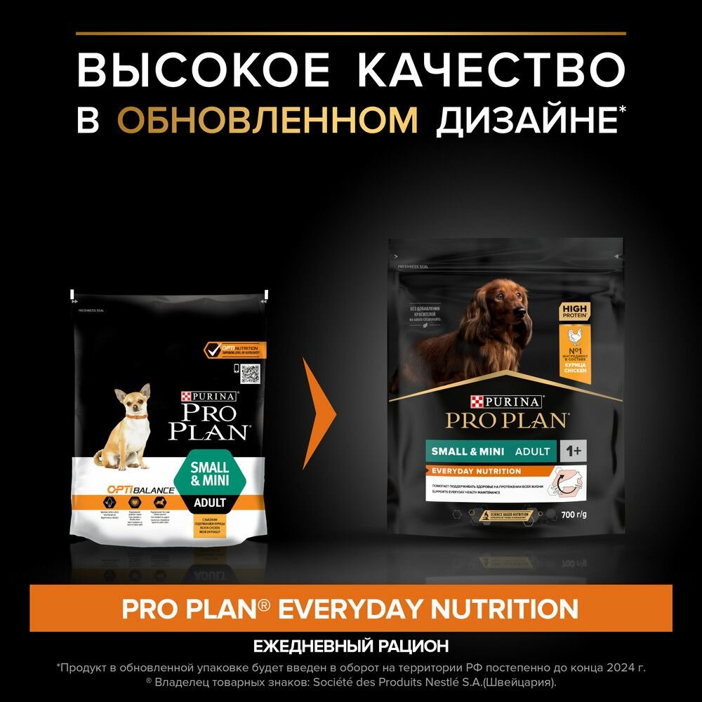 Сухой корм PRO PLAN для взрослых собак мелких и карликовых пород, с высоким содержанием курицы, EVERYDAY NUTRITION, 700г — фото 1