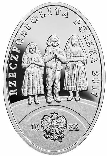 (2017) Монета Польша 2017 год 10 злотых "Явления Девы Марии в Фатиме 100 лет" Серт + кор Серебро Ag