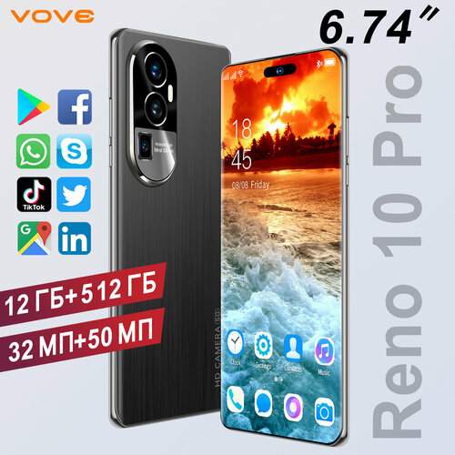Новый смартфон Reno 10 Pro 674inch 12512ГБ50MP Черный 11832₽
