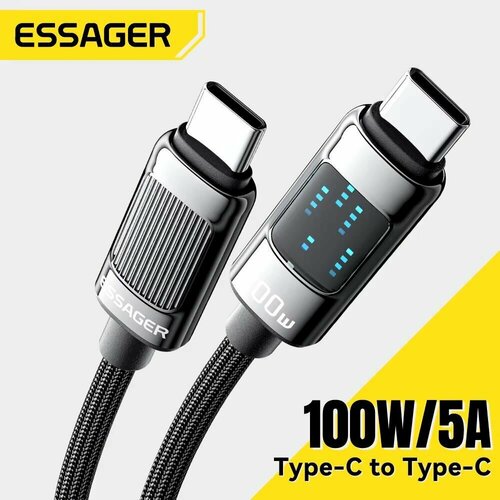 Кабель Essager 5A Type-C - Type-C для iPhone 15 Pro Max 100w, шнур USB-C для быстрой зарядки Xiaomi Huawei Honor OPPO Oneplus 2 метра