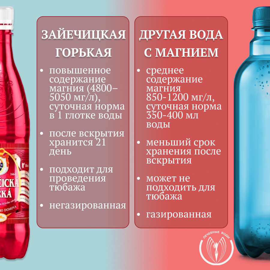 Вода Лечебная Минеральная негазированная лечебная вода Зайечицкая горькая (Zajecicka Horka) с магнием 0,5 л х 12 шт