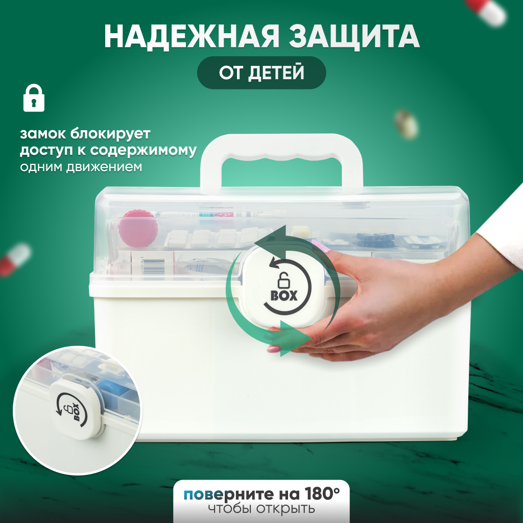 Изображение Аптечка домашняя автомобильная дорожная Solmax, контейнер органайзер для хранения лекарств