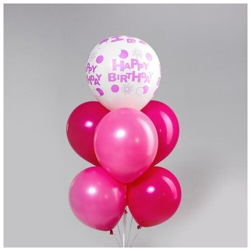 фото Букет из шаров ""happy birthday" ", латекс, набор 7 шт. цвет фуксия 5513237 страна карнавалия
