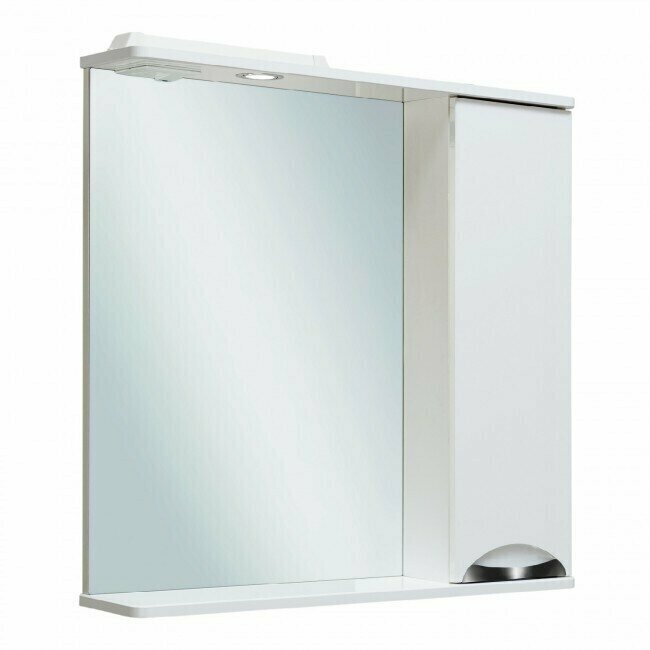 Шкаф в ванную с зеркалом Барселона 75, с подсветкой, правый, белый