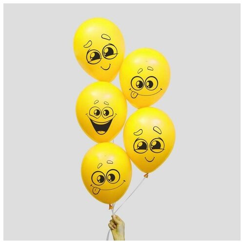 фото Шар воздушный 12" "улыбки, мордочки", 1-сторонний, набор 5 шт., микс mikimarket