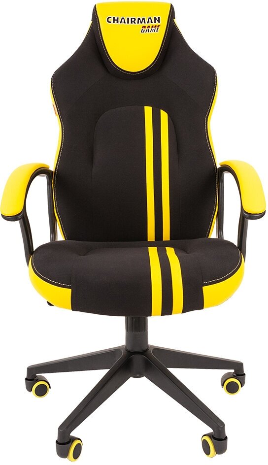 Игровое кресло Chairman game 26 черный/жёлтый (экокожа, регулируемый угол наклона, механизм качания) - фотография № 4
