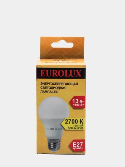 Лампа светодиодная LL-E-A60-13W-230-2,7K-E27 (груша, 13Вт, тепл, Е27) Eurolux