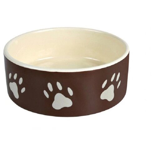 Миска Trixie для собаки с рисунком "Лапка", 1,4л/диаметр 20см керамика, коричневая/белая