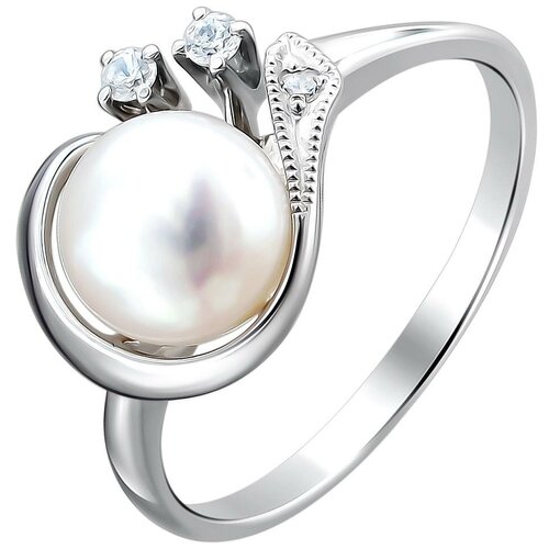 фото Эстет кольцо с жемчугом и фианитами из серебра с15к350675, размер 17