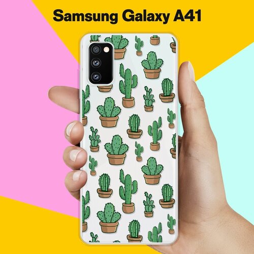 Силиконовый чехол Кактусы на Samsung Galaxy A41 матовый силиконовый чехол тропические цветы графика на samsung galaxy a41 самсунг галакси а41